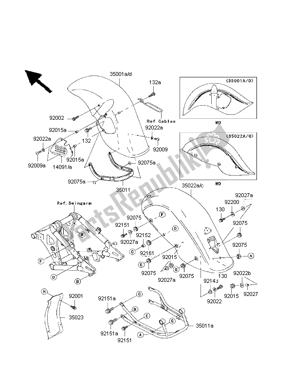 Tutte le parti per il Parabordi del Kawasaki VN 800 Drifter 2000