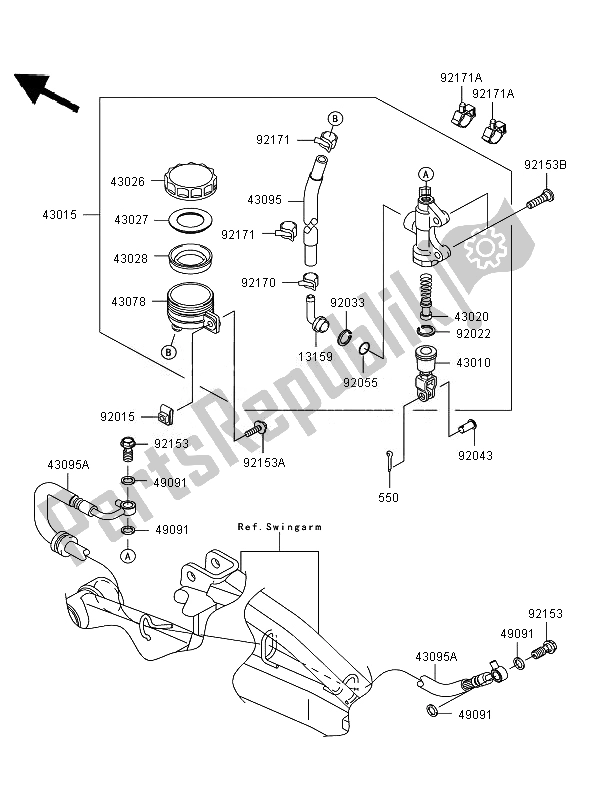 All parts for the Rear Master Cylinder of the Kawasaki ER 6N 650 2007