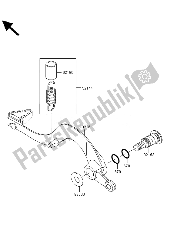 All parts for the Brake Pedal of the Kawasaki KLX 450R 2010