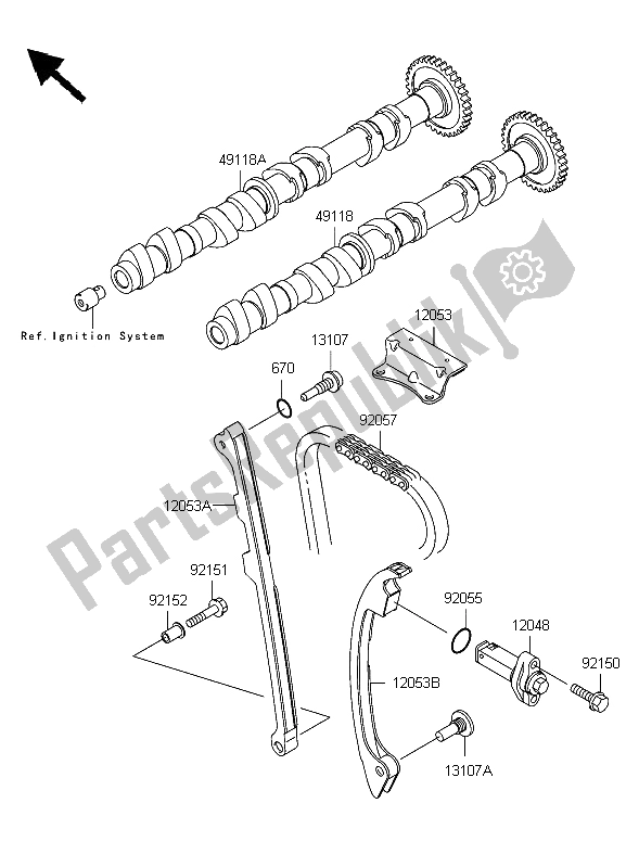 Alle onderdelen voor de Nokkenas En Spanner van de Kawasaki Ninja ZX 12R 1200 2006