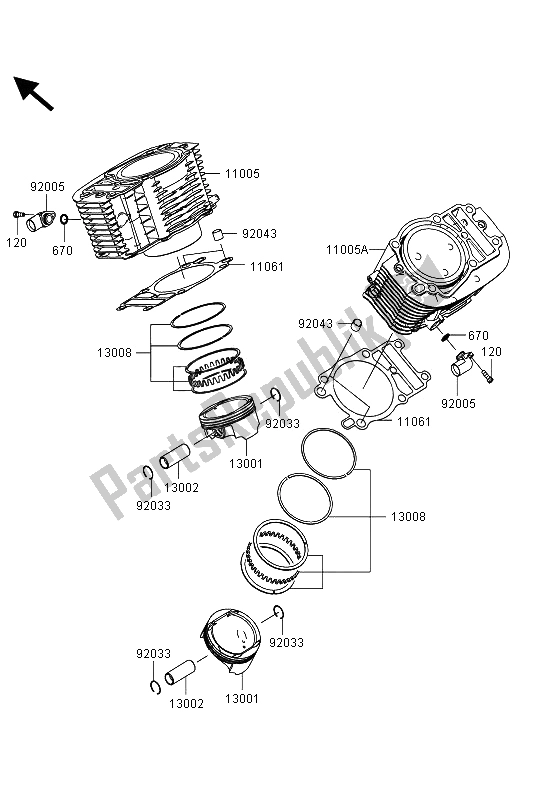 Toutes les pièces pour le Cylindre Et Piston (s) du Kawasaki VN 1700 Voyager Custom ABS 2013