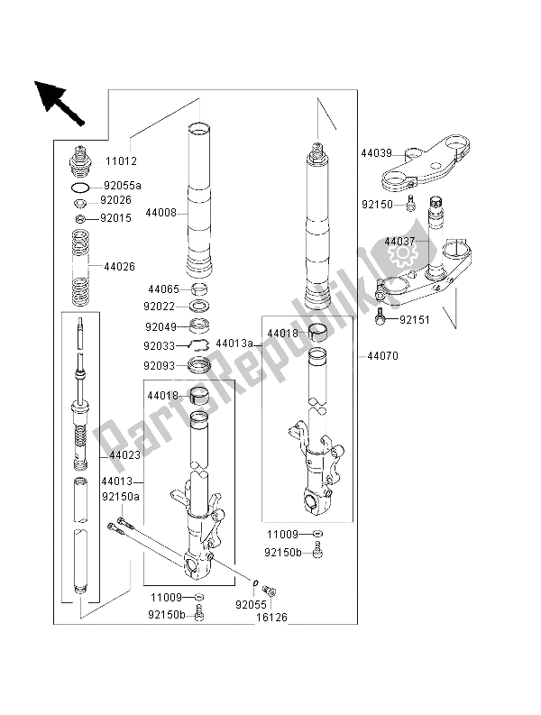 All parts for the Front Fork of the Kawasaki Ninja ZX 7R 750 2000