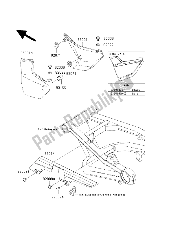 All parts for the Side Covers & Chain Cover of the Kawasaki ZRX 1200 2003