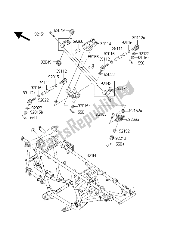 All parts for the Frame of the Kawasaki KVF 650 Prairie 2002