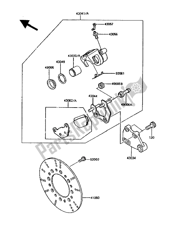 Alle onderdelen voor de Achterrem van de Kawasaki KMX 125 1989