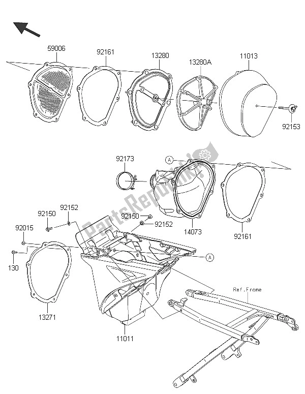 All parts for the Air Cleaner of the Kawasaki KX 250F 2016