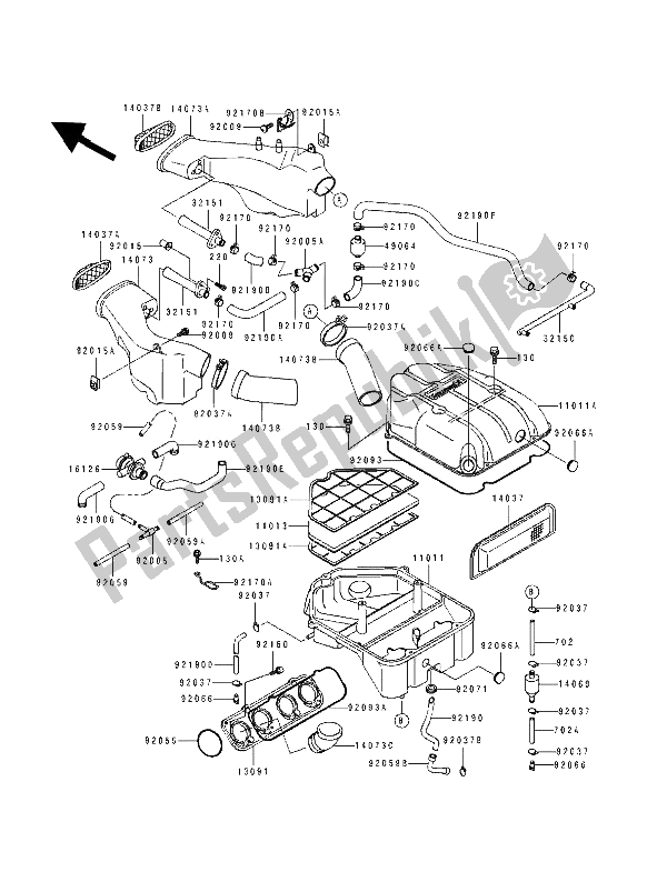 All parts for the Air Cleaner of the Kawasaki ZZ R 1100 1993