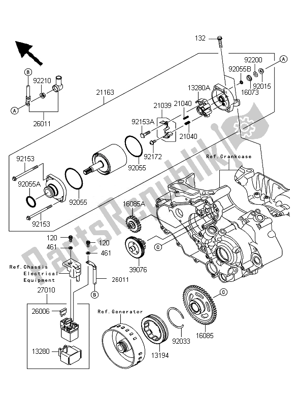 All parts for the Starter Motor of the Kawasaki KFX 450R 2010