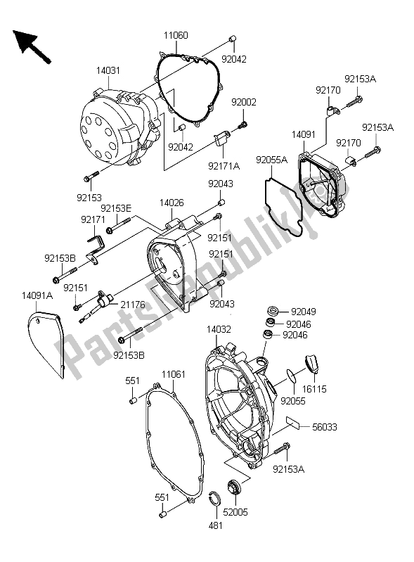 Todas as partes de Tampa Do Motor do Kawasaki Z 750 2006