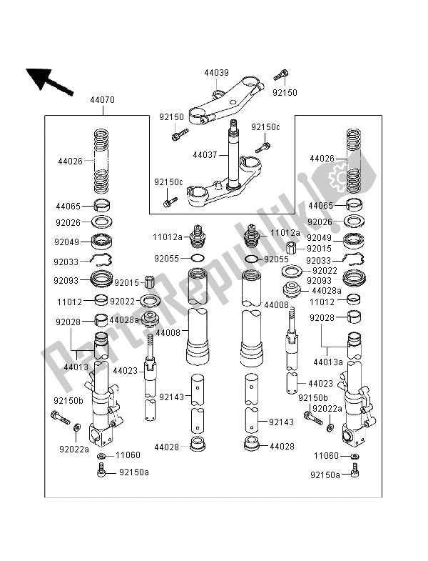 All parts for the Front Fork of the Kawasaki ZXR 400 1999