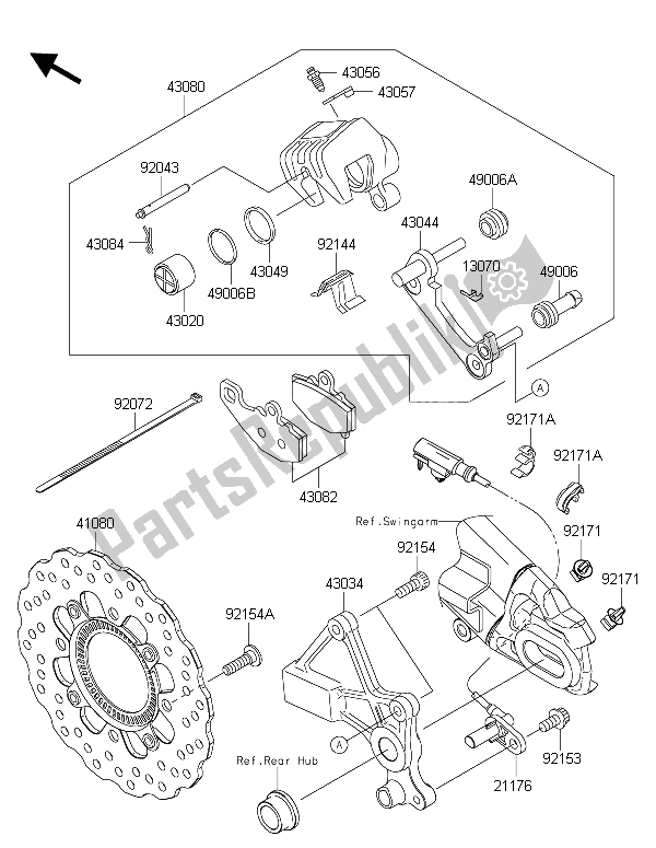 All parts for the Rear Brake of the Kawasaki ER 6N ABS 650 2015