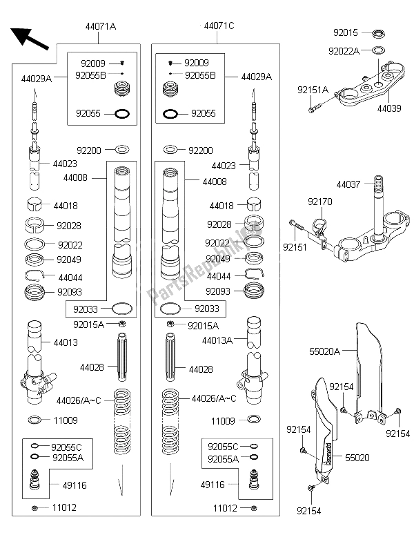 All parts for the Front Fork of the Kawasaki KX 85 LW 2015