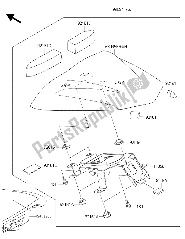 Alle onderdelen voor de Accessoire (enkele Stoelbekleding) van de Kawasaki ER 6F 650 2015