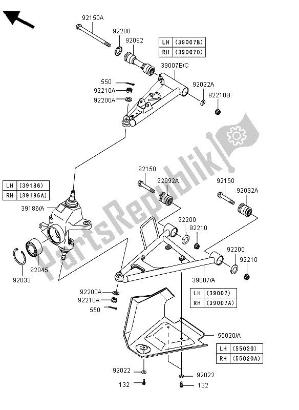 All parts for the Front Suspension of the Kawasaki KVF 750 4X4 2012