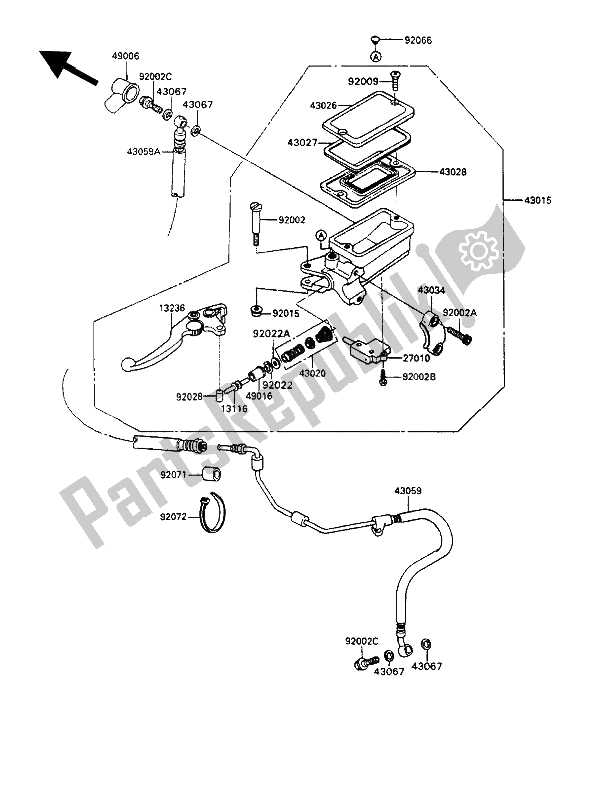 All parts for the Clutch Master Cylinder of the Kawasaki ZZ R 1100 1992