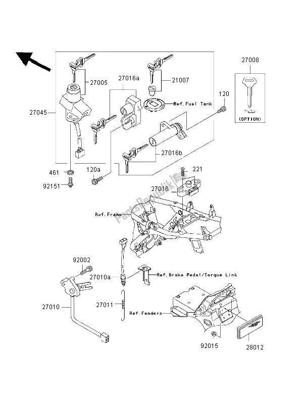 Alle onderdelen voor de Contactschakelaar van de Kawasaki ZRX 1200R 2002