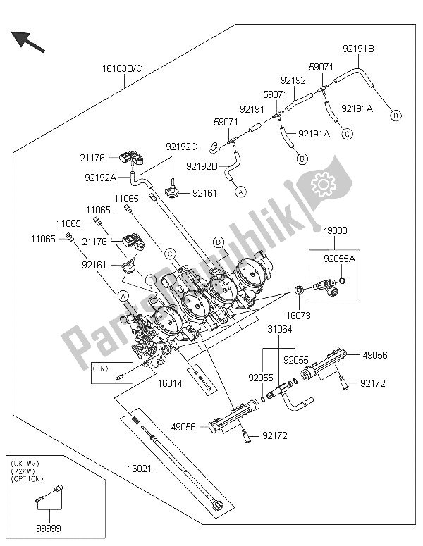 Todas las partes para Acelerador de Kawasaki Z 1000 SX 2016