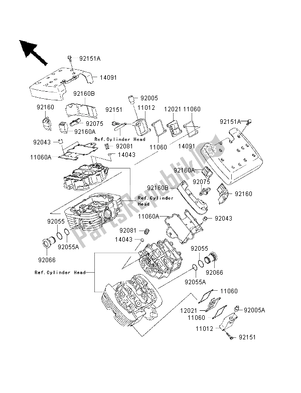 Todas as partes de Tampa Da Cabeça Do Cilindro do Kawasaki VN 1500 Classic Tourer FI 2003