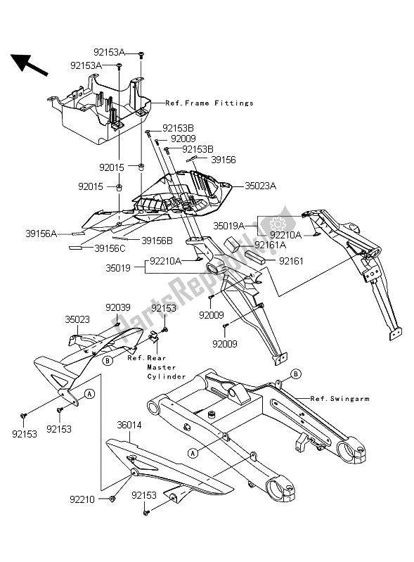 Toutes les pièces pour le Garde-boue Arrière du Kawasaki Z 1000 2011