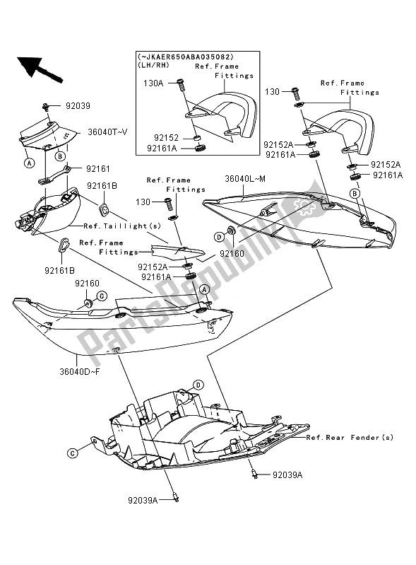 All parts for the Seat Cover of the Kawasaki ER 6N ABS 650 2007