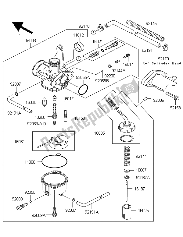 Alle onderdelen voor de Carburator van de Kawasaki KLX 110 2006