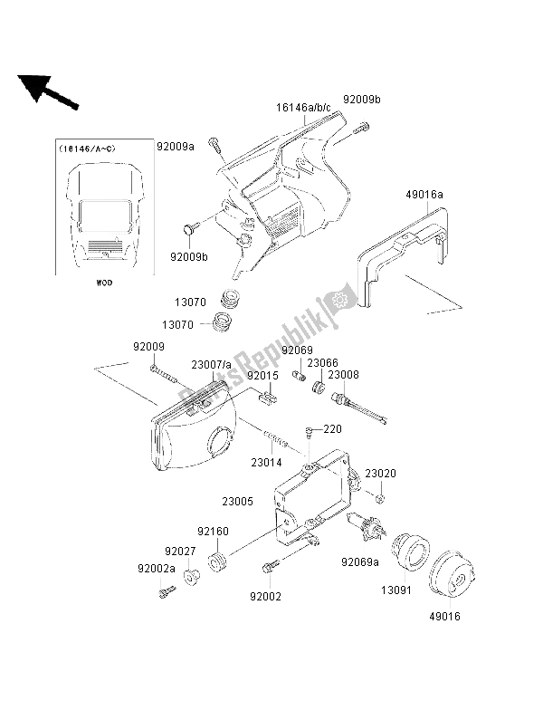 All parts for the Headlight of the Kawasaki KMX 125 1999