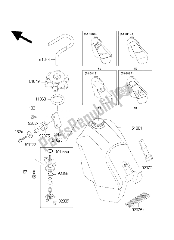 All parts for the Fuel Tank of the Kawasaki KX 500 1999