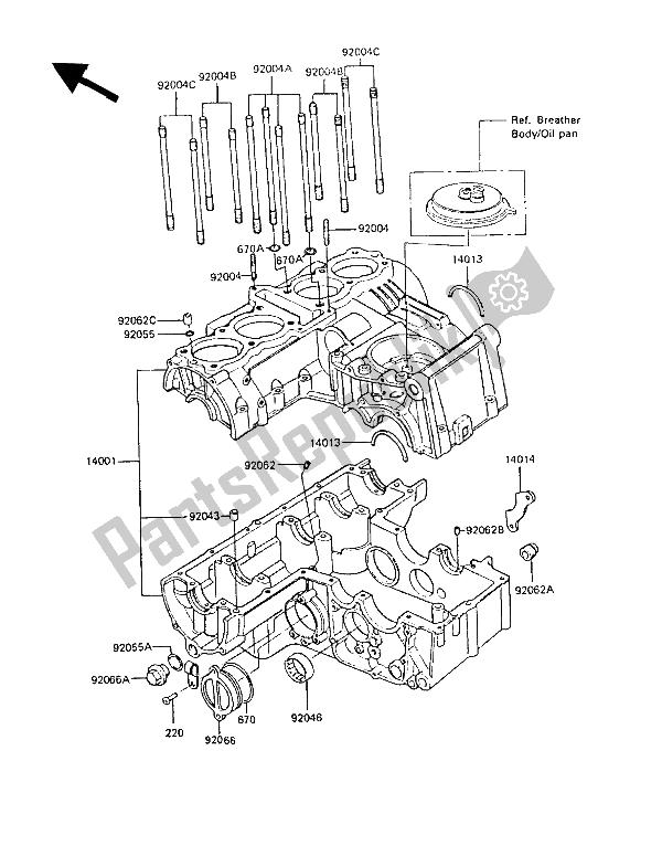 Tutte le parti per il Carter del Kawasaki GPZ 550 1989