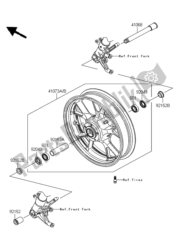 All parts for the Front Hub of the Kawasaki ZZR 1400 ABS 2010