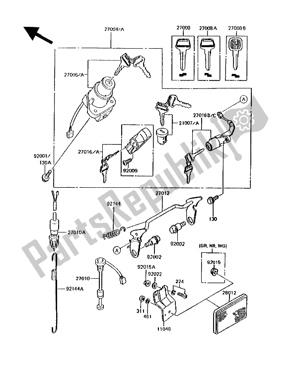 All parts for the Ignition Switch of the Kawasaki KMX 200 1989