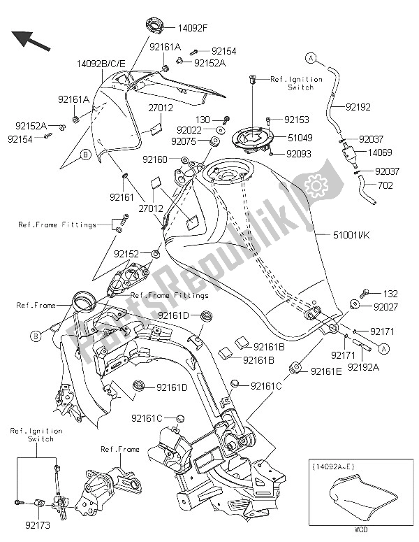 All parts for the Fuel Tank of the Kawasaki ER 6N 650 2016