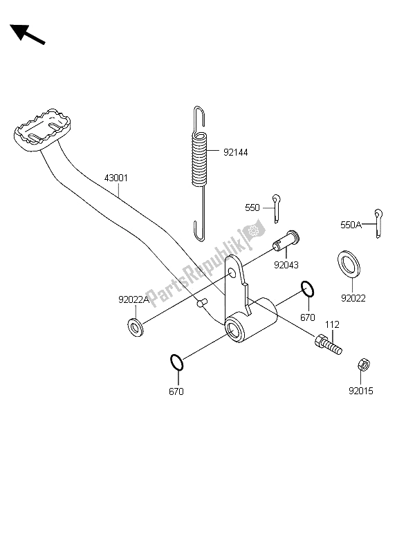 All parts for the Brake Pedal of the Kawasaki KLF 300 4X4 2006