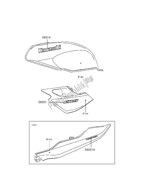 Tutte le parti per il Decalcomanie (blu) del Kawasaki ER 500 1999