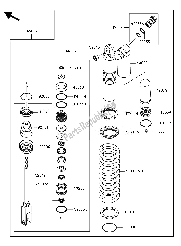 All parts for the Shock Absorber of the Kawasaki KX 250F 2007