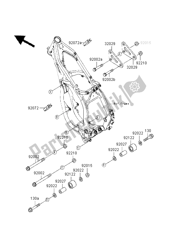 Toutes les pièces pour le Ferrures De Cadre du Kawasaki KX 125 1998