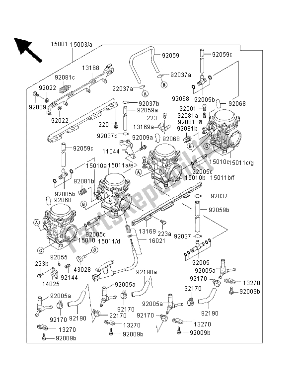 Tutte le parti per il Carburatore del Kawasaki 1000 GTR 1999