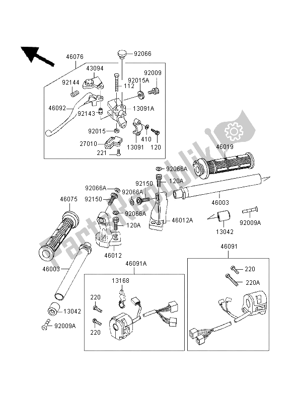 All parts for the Handlebar of the Kawasaki GPZ 500S UK 1996