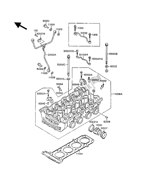 Alle onderdelen voor de Cilinderkop van de Kawasaki GPZ 900R 1986