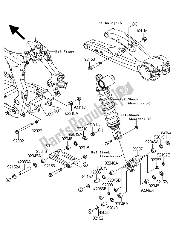 All parts for the Rear Suspension of the Kawasaki KFX 450R 2010