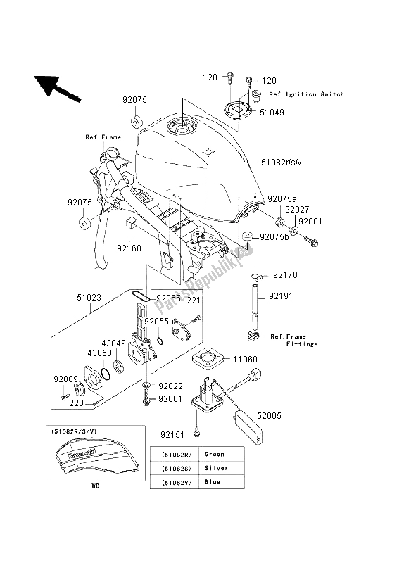 All parts for the Fuel Tank of the Kawasaki ZRX 1200R 2003