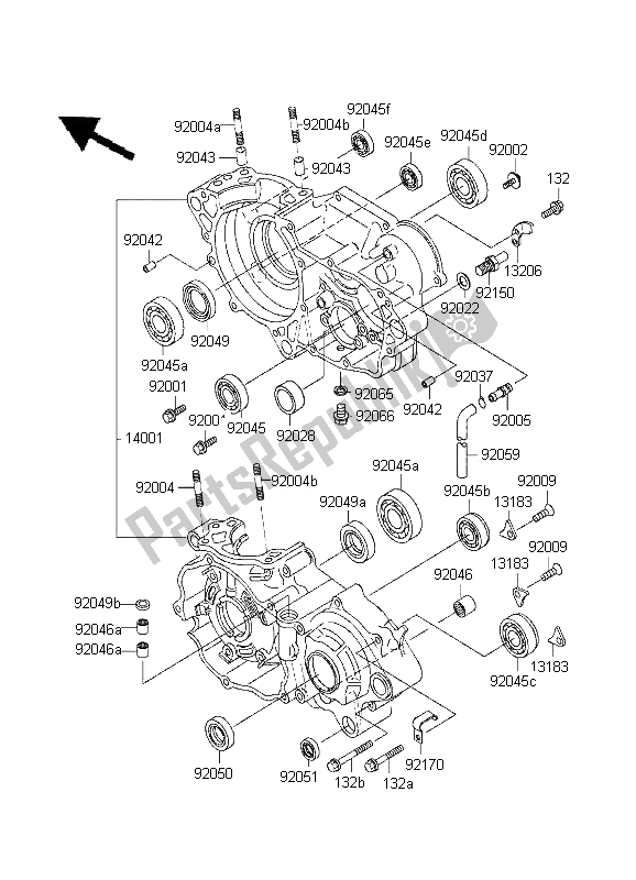 All parts for the Crankcase of the Kawasaki KX 250 1995