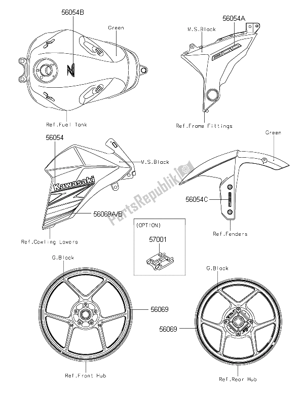 Alle onderdelen voor de Stickers (groen) van de Kawasaki Z 800 ABS 2015