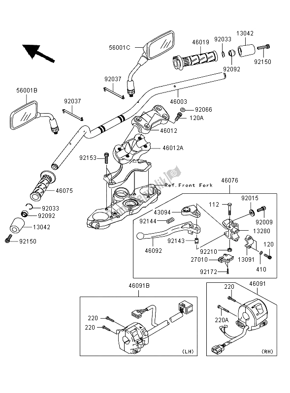 All parts for the Handlebar of the Kawasaki Versys ABS 650 2008