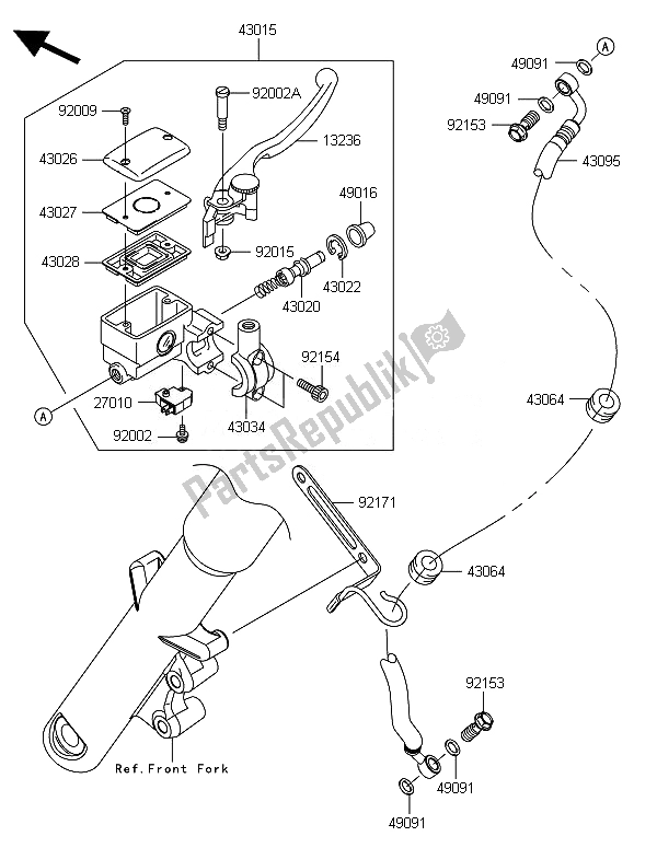 All parts for the Front Master Cylinder of the Kawasaki VN 900 Classic 2014