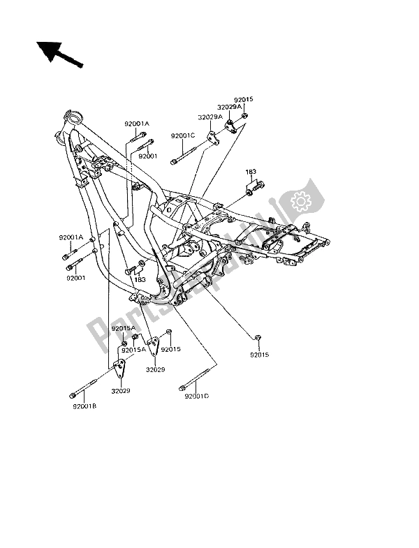 All parts for the Frame Fittings of the Kawasaki GPZ 305 Belt Drive 1994