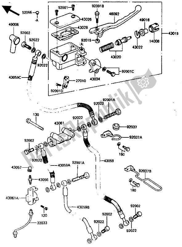 All parts for the Front Master Cylinder of the Kawasaki ZX 400 1987