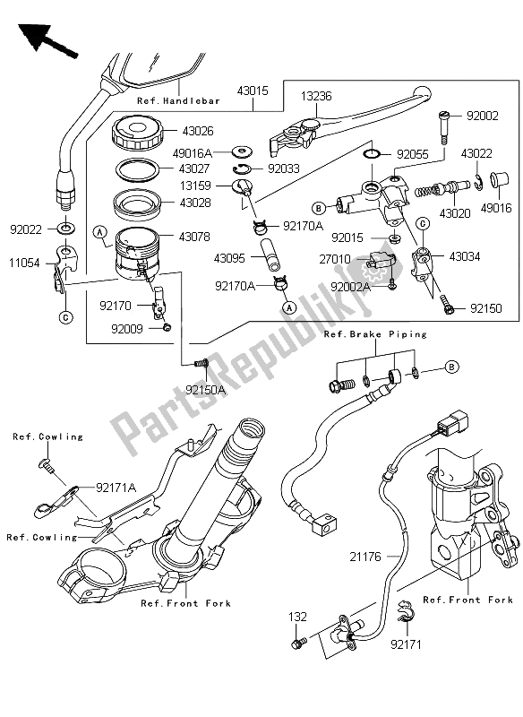 Toutes les pièces pour le Maître-cylindre Avant du Kawasaki Z 750 ABS 2008