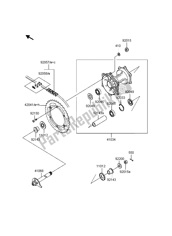 Alle onderdelen voor de Achternaaf van de Kawasaki KDX 200 1997