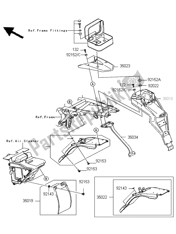 All parts for the Rear Fender of the Kawasaki D Tracker 125 2010