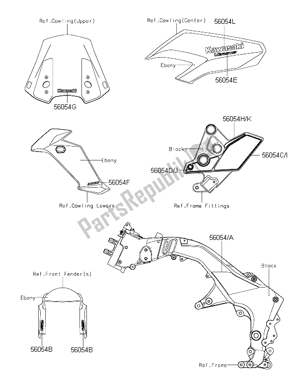 Alle onderdelen voor de Stickers (zwart) van de Kawasaki Versys 1000 2015